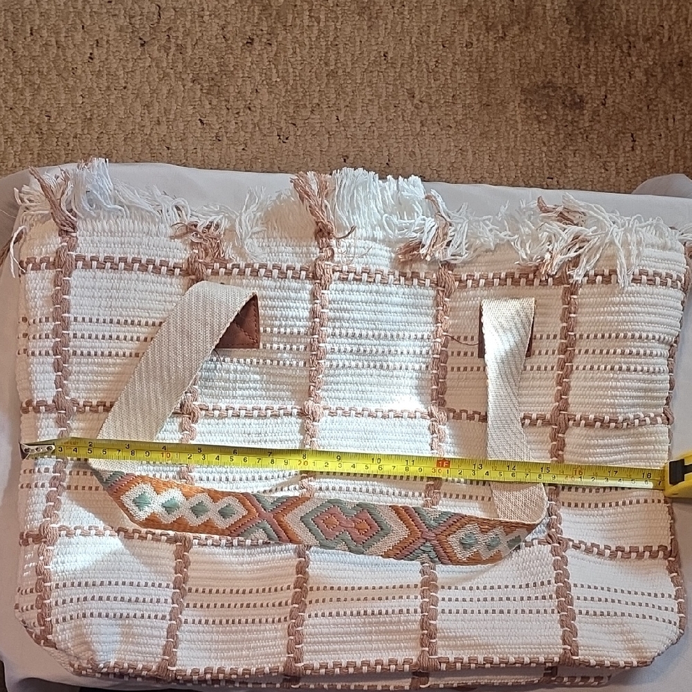 Stylish Cream and Brown Women's Zipper Top Tote Bag